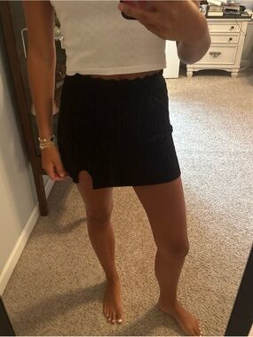 Altar'd State Black Textured Mini Skirt with Subtle Front Notch